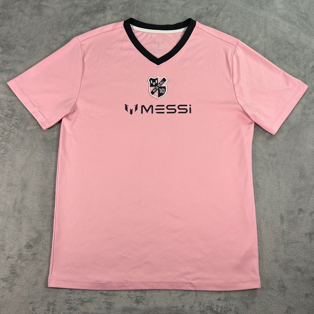 Messi Collection Soccer Jersey Pink Black Youth XL V-Neck Short Sleeve Shirt